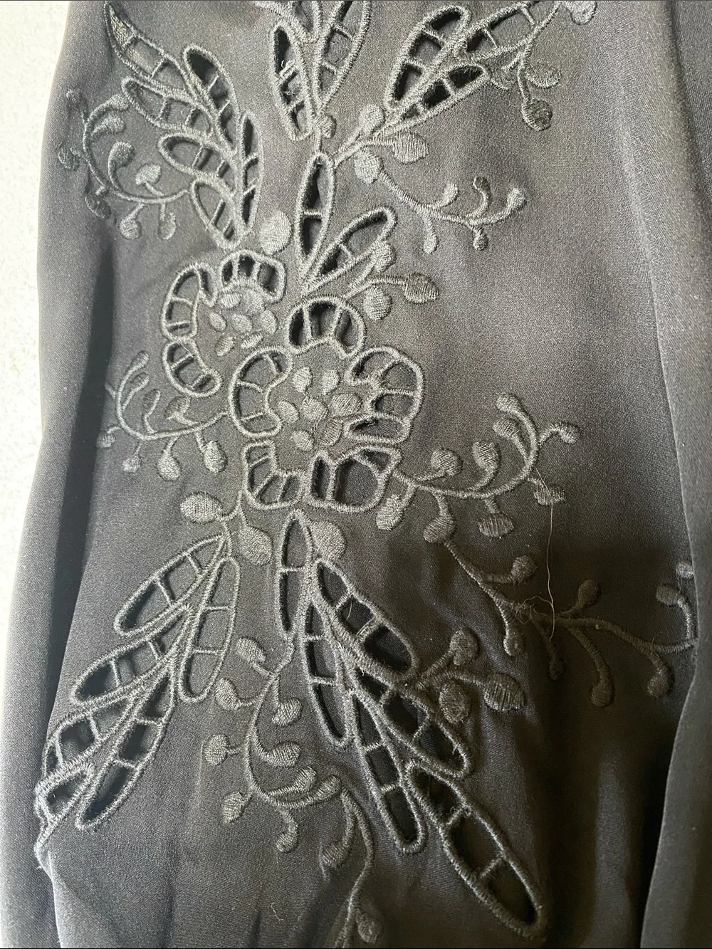 Kobi Halperin Silk Boho Peasant Blouse/Eyelet Lace Sleeve Size M